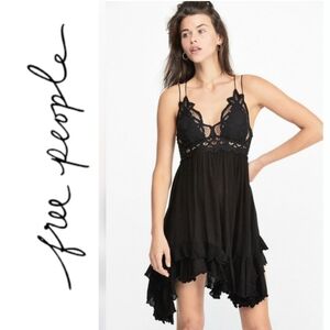 Free People FP One Black Crochet Lace Slip Adjustable crisscross Straps Dress S